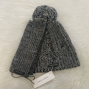 NEW wTag-REBECCA MINKOFF Marled Black 2pc Beanie/Arm Warmer Set OS